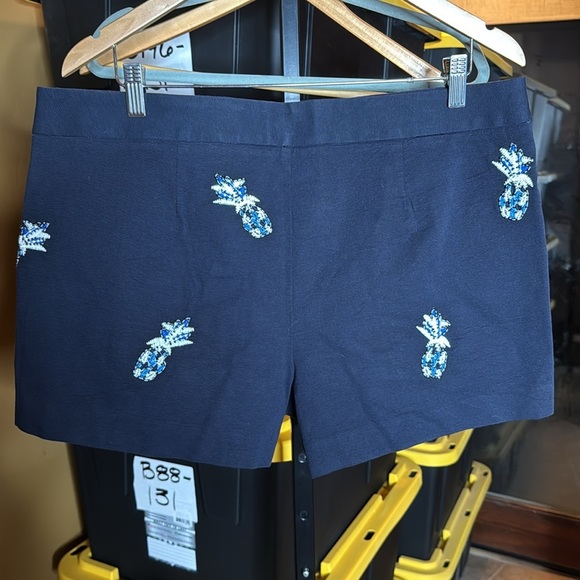 NWOT LOFT Blue High Waist Embroidered Beaded Pineapple Shorts Size 12 - Picture 7 of 9
